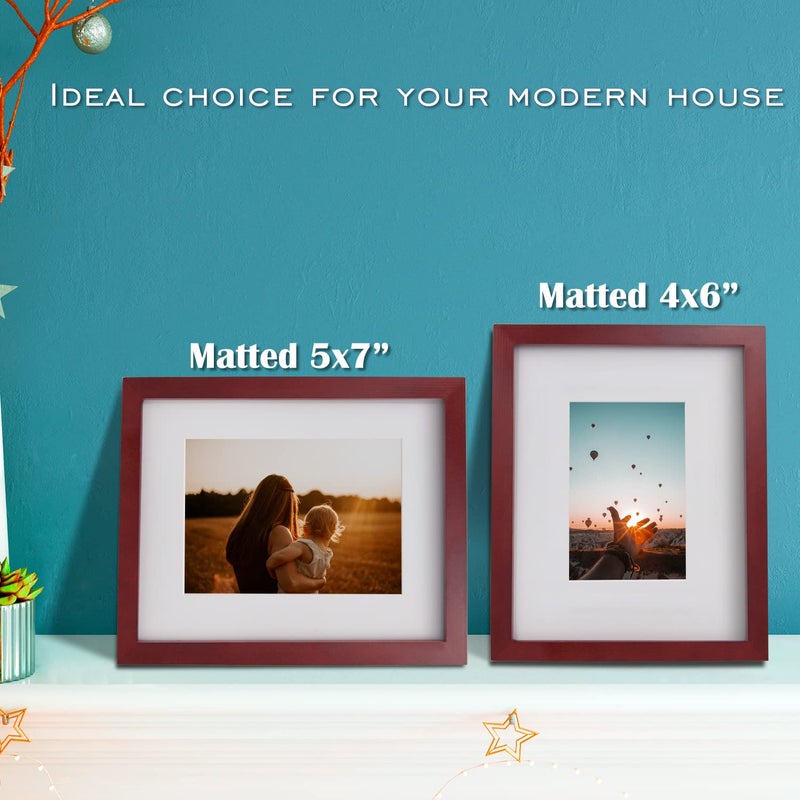 Egofine 8x10 Picture Frame Made of Solid Wood, Covered by Plexiglass for Pictures 4x6 or 5x7 with Mat or 8x10 Without Mat, Photo Frame for Table Top and Wall Display, Cherry Red - Image 5